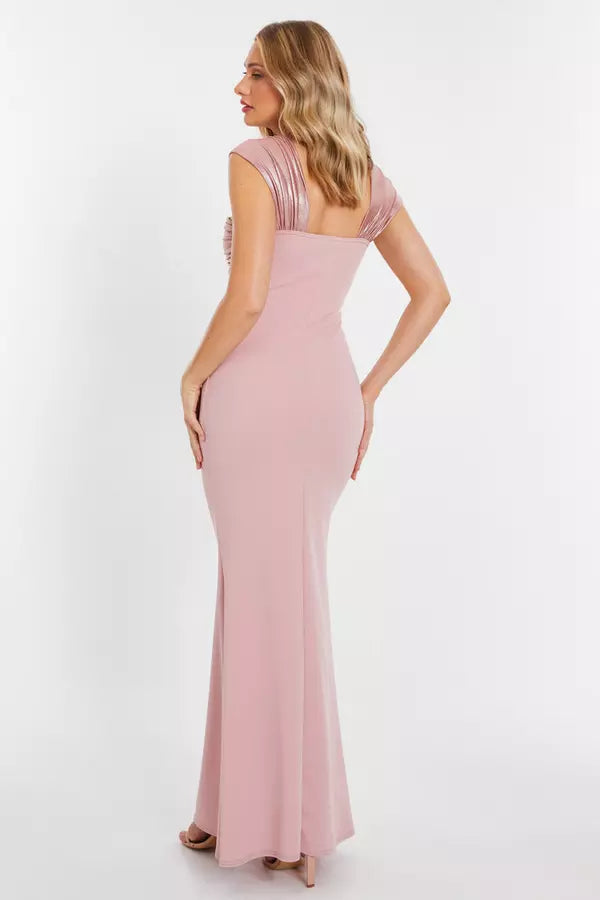 Chic Mermaid V Neck Sleeveless Open Back Ruched Floor Length Formal Prom Dresses