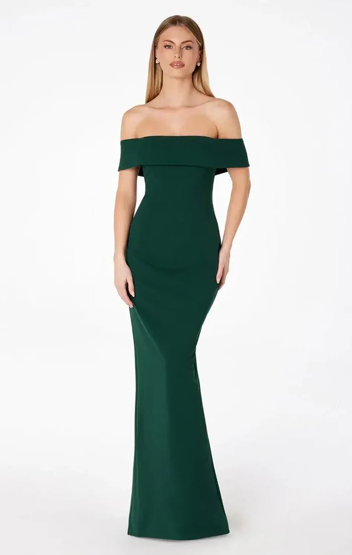 Regal Mermaid Off-Shoulder Short-Sleeve Open-Back Floor-Length Prom Dress