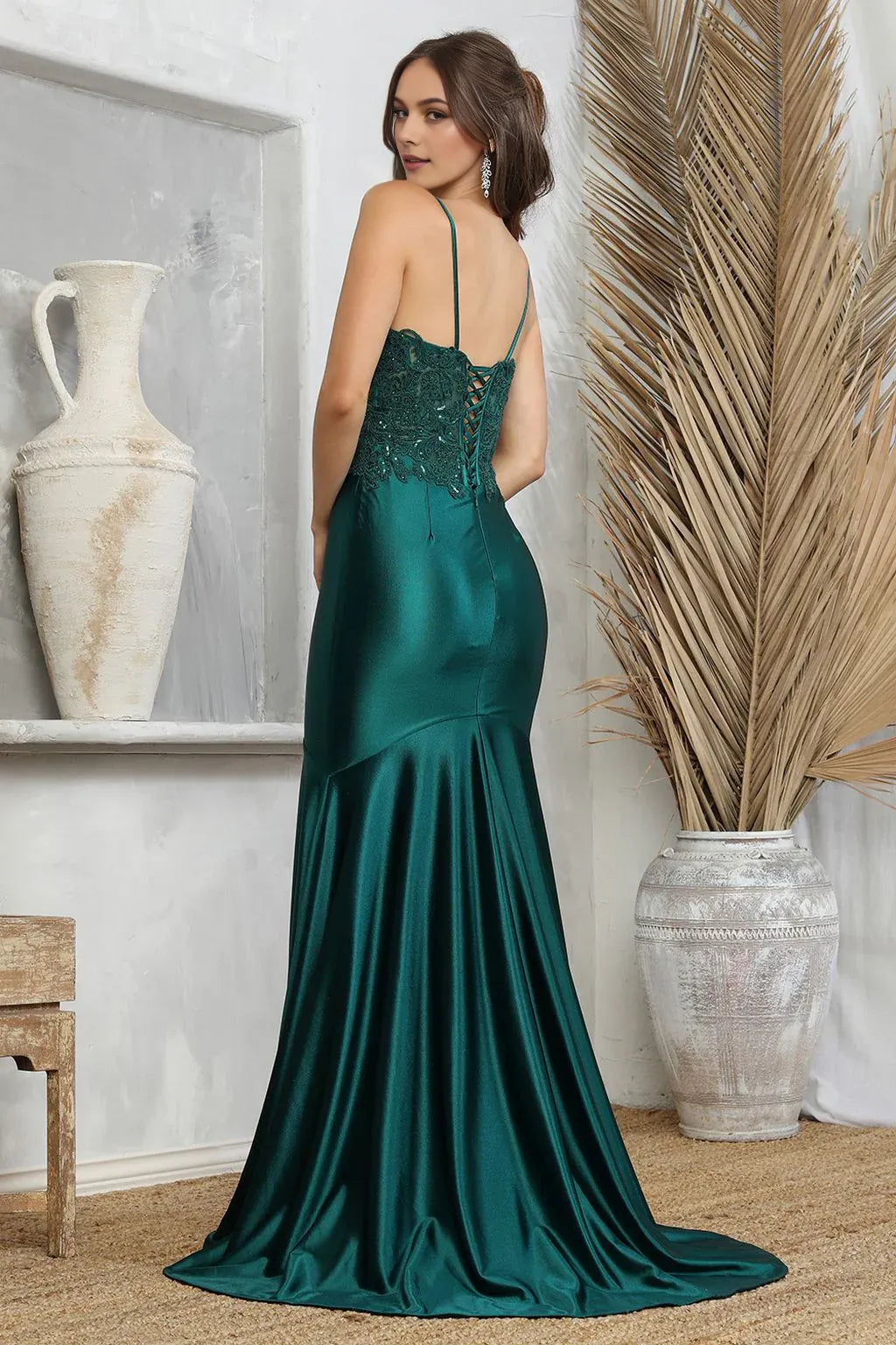 Fashionable Teal Blue Mermaid Strapless Sleeveless Lace Up High-Slit Floor-Length Prom Dress With Applique
