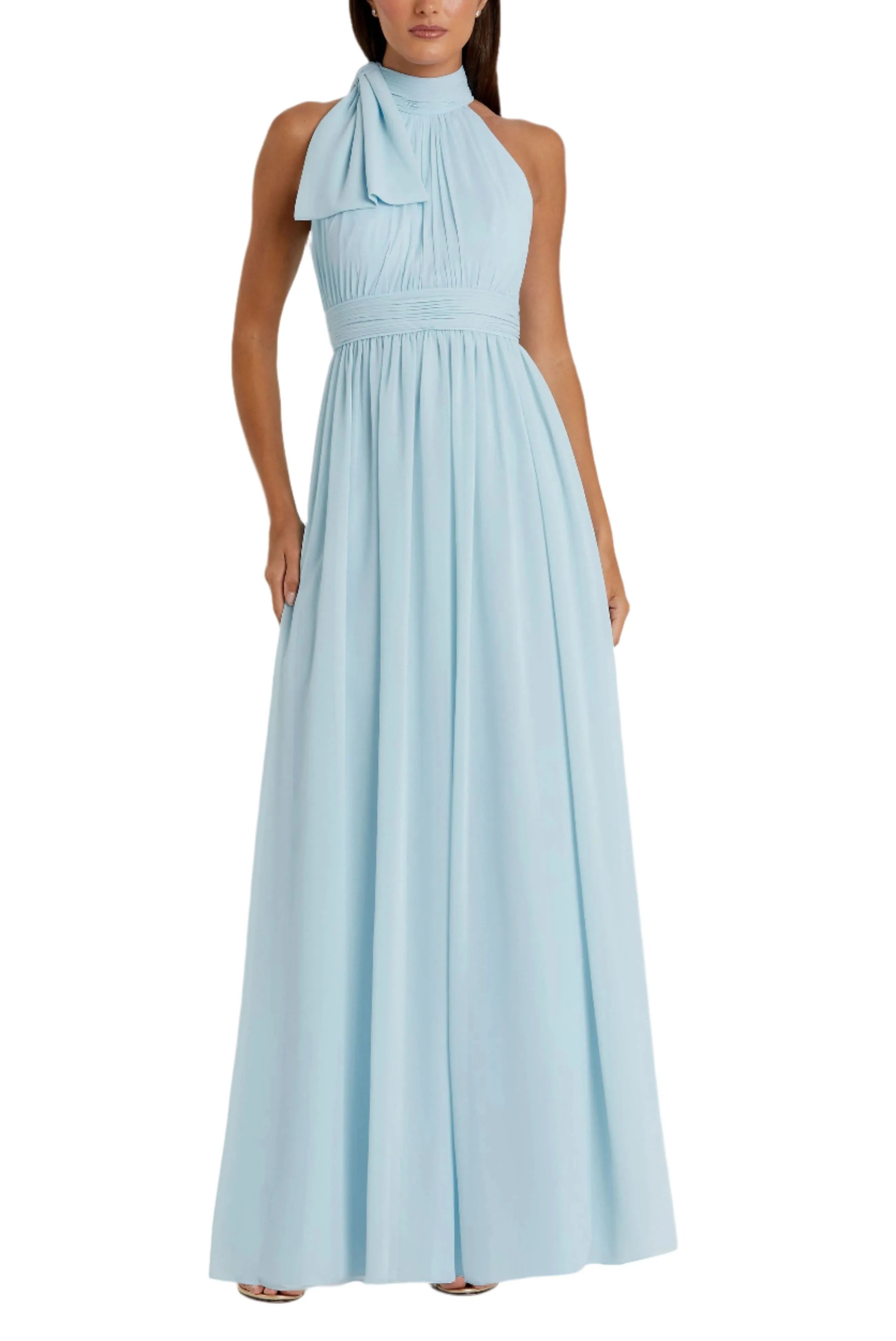 Elegant A-Line Halter Neck Bow Strap Floor-Length Evening Dresses