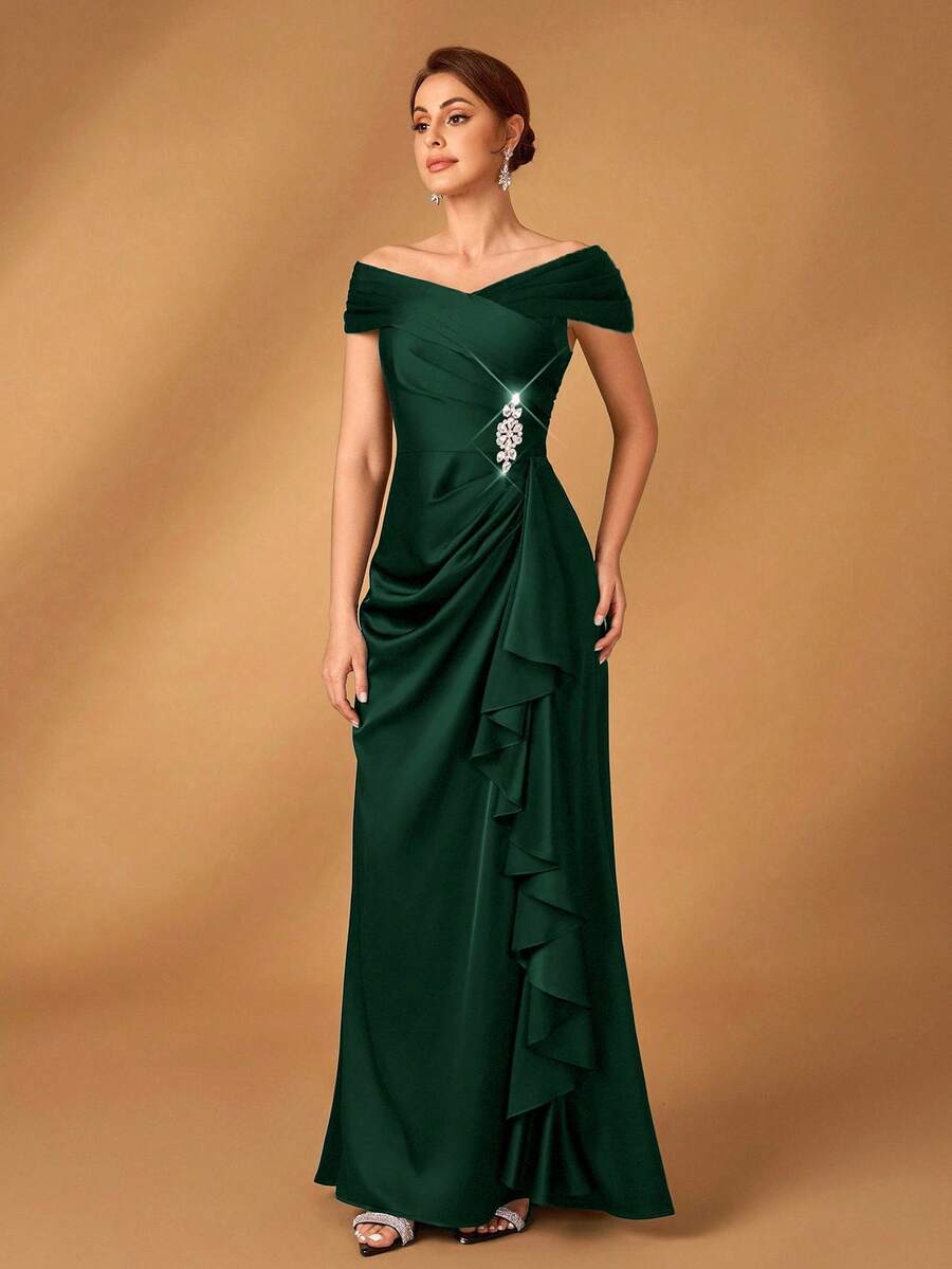 Elegant Mermaid Off-Shoulder Sleeveless Zip-Back Floor-Length Mother of the Bride Dresses