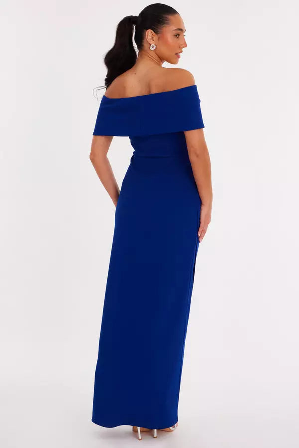 Elegant Sheath Off Shoulder Sleeveless Open Back High Slit Floor Length Formal Prom Dresses