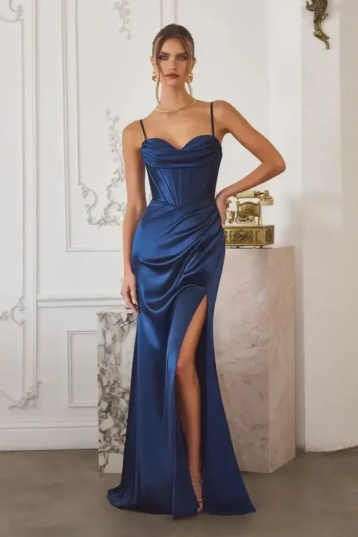 Glamorous Mermaid Sweetheart Spaghetti-Strap Open-Back Floor-Length Prom Dress