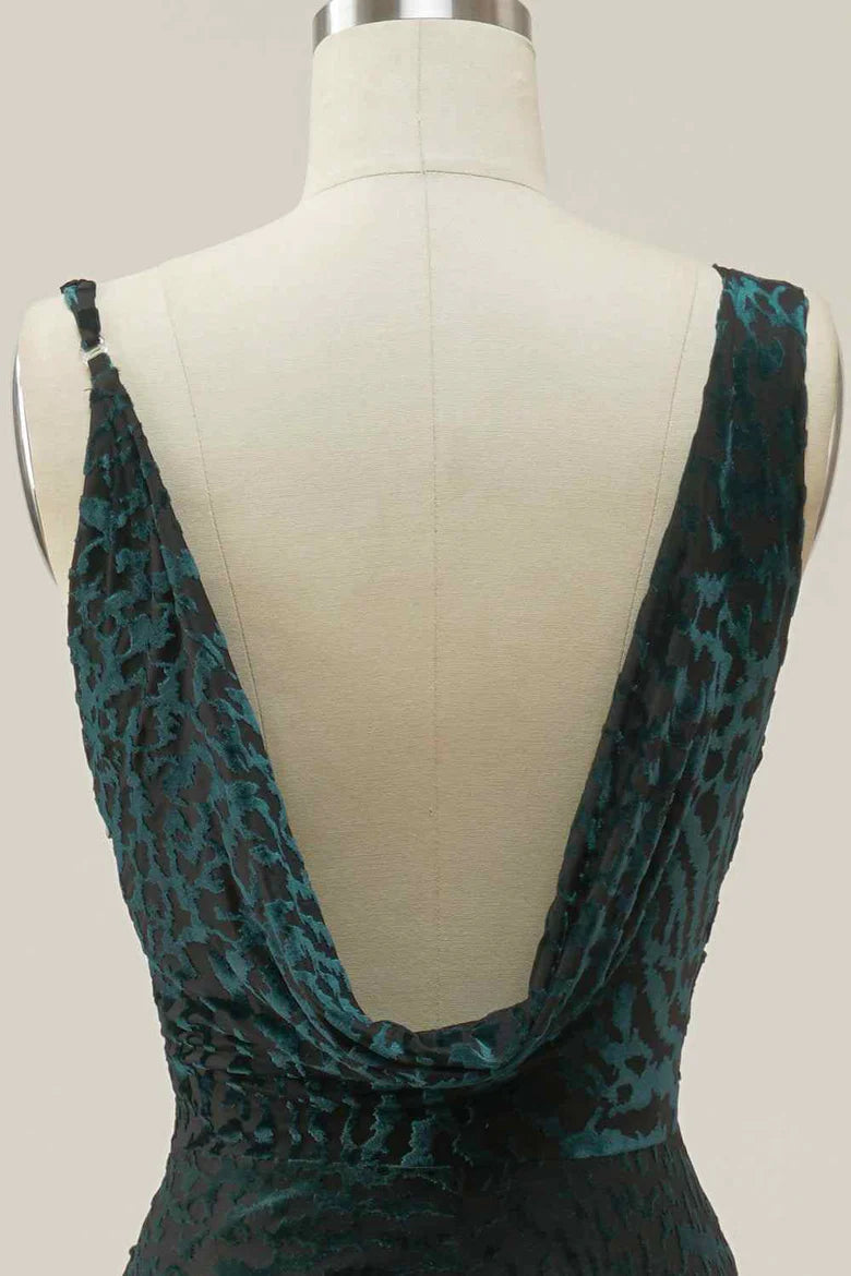 Asymmetrical Strap Dark Green Velvet Mermaid Prom Dress with Cowl Back