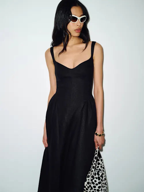 Black Sweetheart Neckline Sleeveless with Pockets Prom Dress