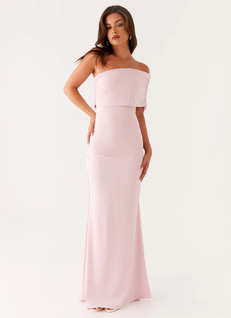Blush Pink Off The Shoulder Ruched Bodycon Maxi Prom Dress for  Events
