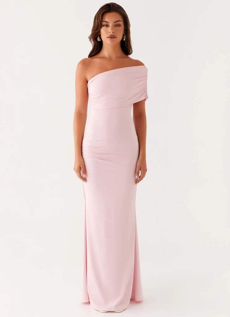 Blush Pink Off The Shoulder Ruched Bodycon Maxi Prom Dress for  Events
