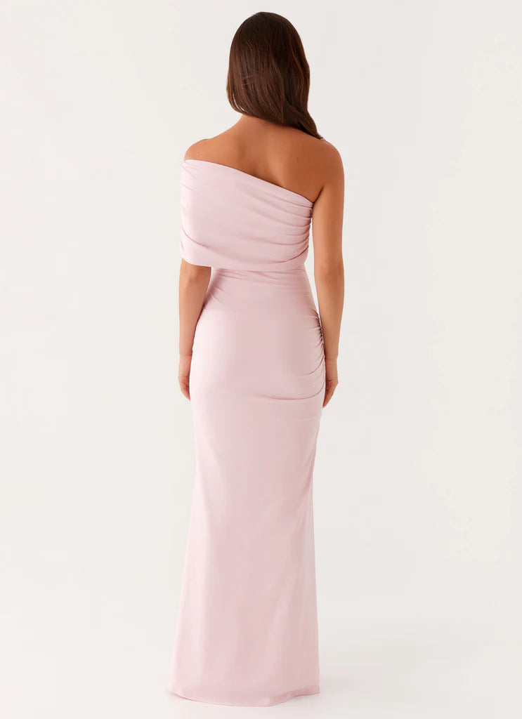Blush Pink Off The Shoulder Ruched Bodycon Maxi Prom Dress for  Events