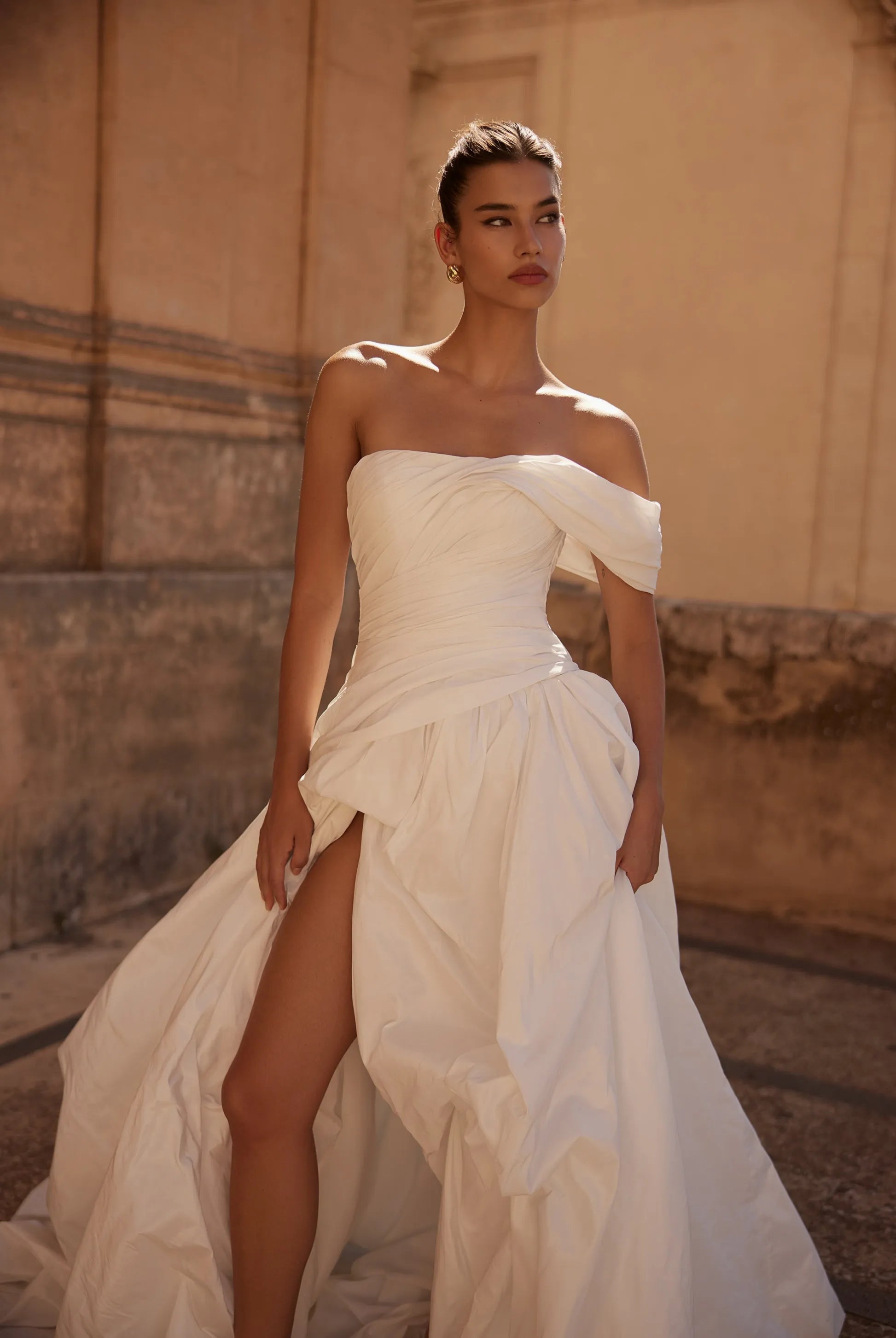 Bold Ball Gown Asymmetrical Strapless Zipper Back Floor-Length Wedding Dresses