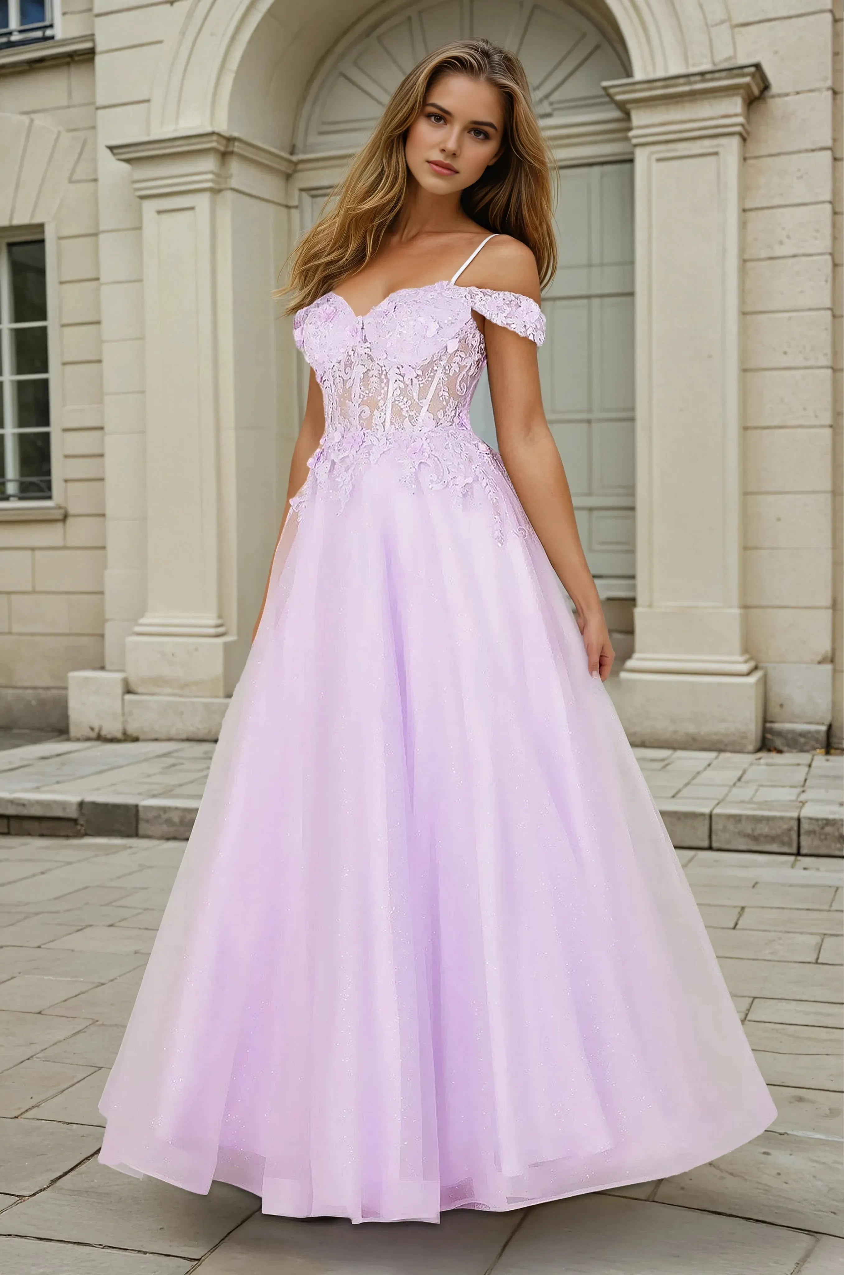 Charming A-Line Sweetheart Neck Spaghetti Strap Lace Up Floral Tulle Floor-Length Prom Dresses With Appliques