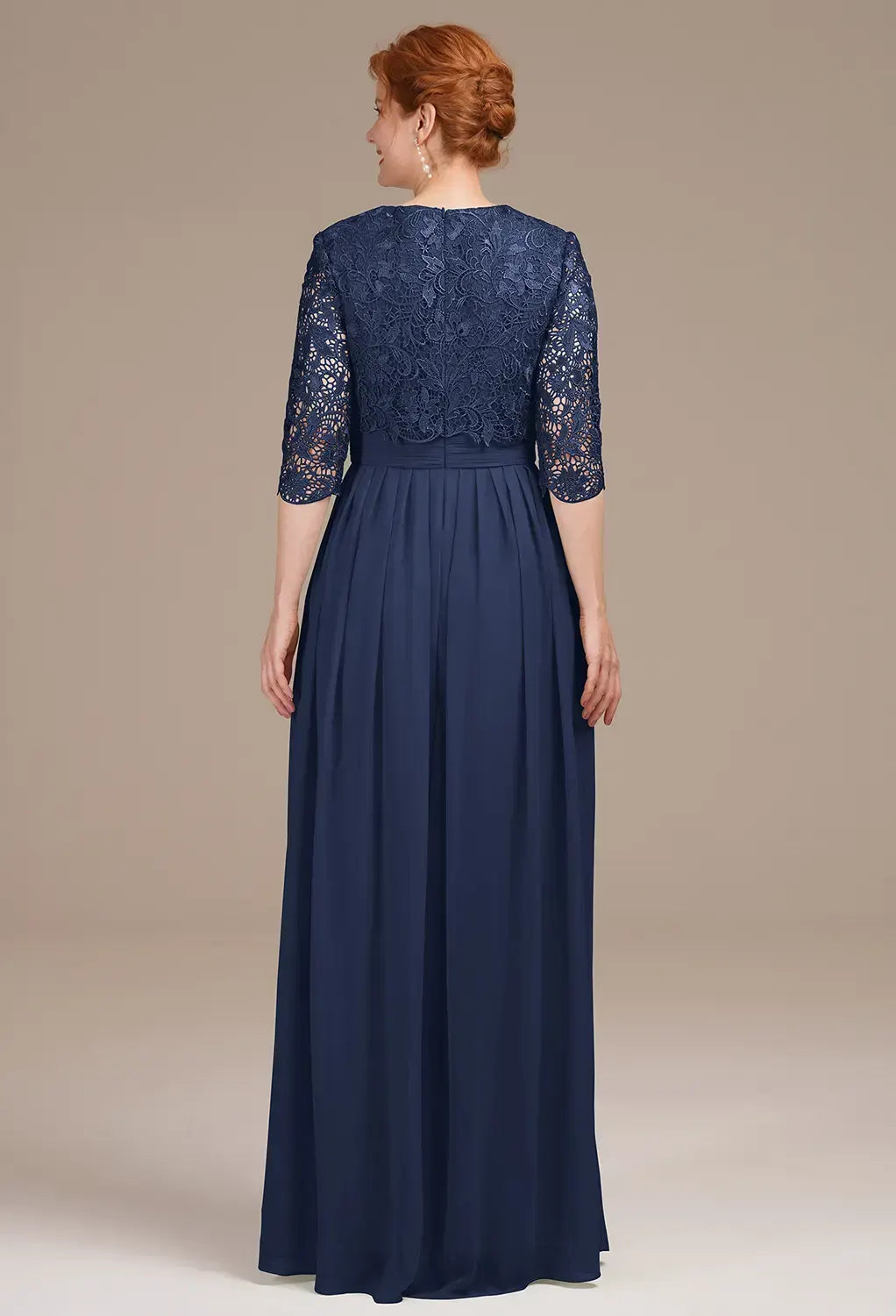 Charming A-Line V-Neck Lace Sleeve Zip Back Floor-Length Mother Of The Bride Dresses