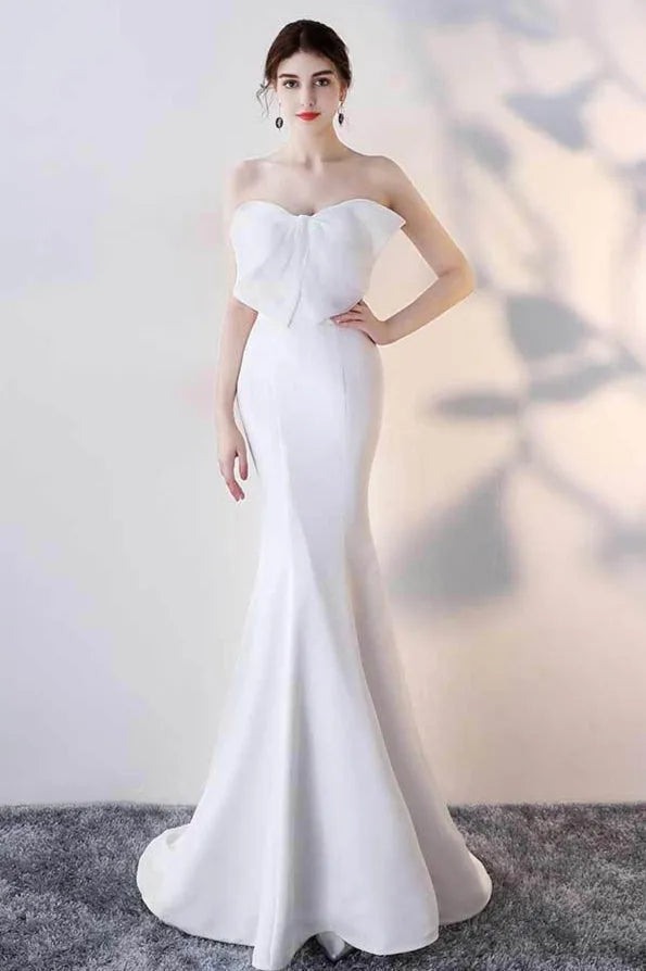 Charming Mermaid Sweetheart Strapless Bow Back Train Formal Dresses