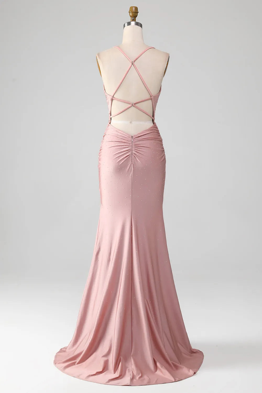Charming Mermaid V-Neck Spaghetti-Strap Crisscross-Back Floor-Length Prom Dress