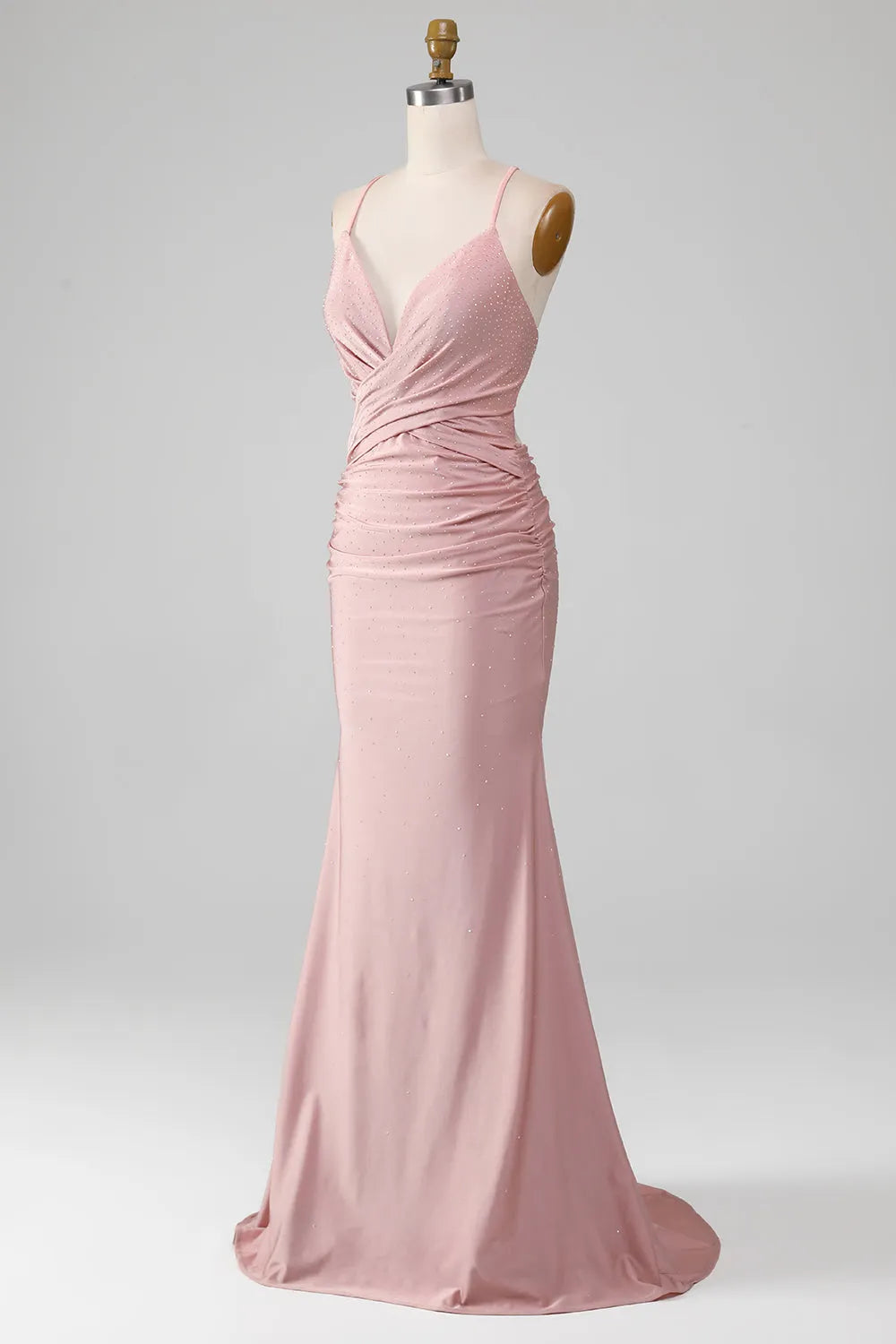 Charming Mermaid V-Neck Spaghetti-Strap Crisscross-Back Floor-Length Prom Dress