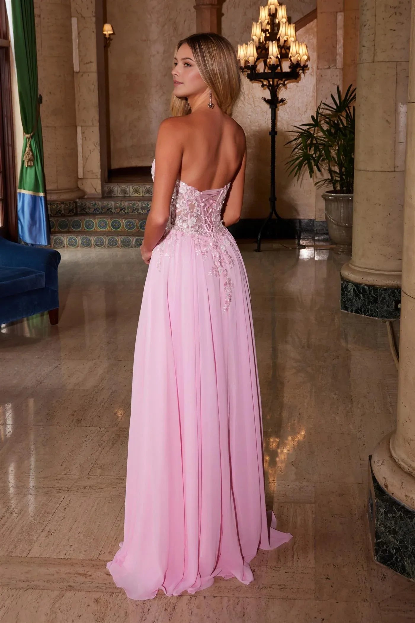 Charming Pink A-Line Sweetheart Neck Sleeveless Appliques Lace Up Floor-Length Prom Dress Appliques