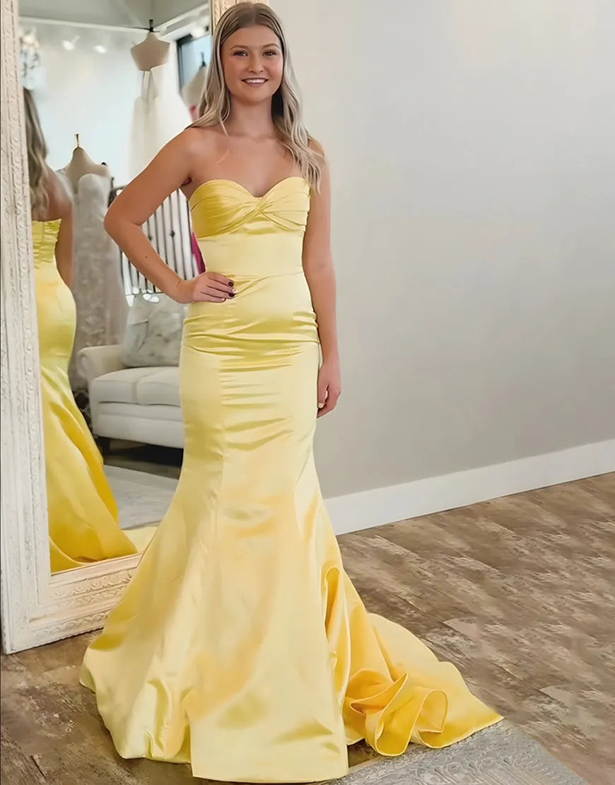 Cheerful Mermaid Sweetheart Strapless Back Zipper Floor Length Prom Gown