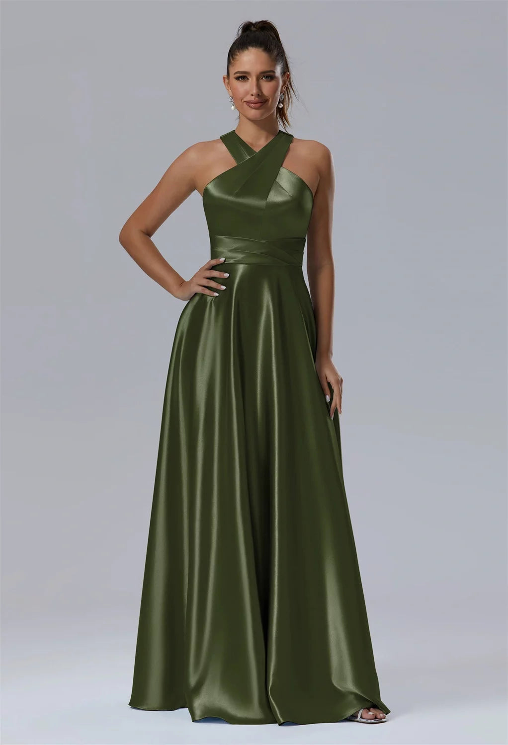 Chic A-Line Cross Halter Neck Sleeveless Keyhole Back Floor-Length Evening Dresses