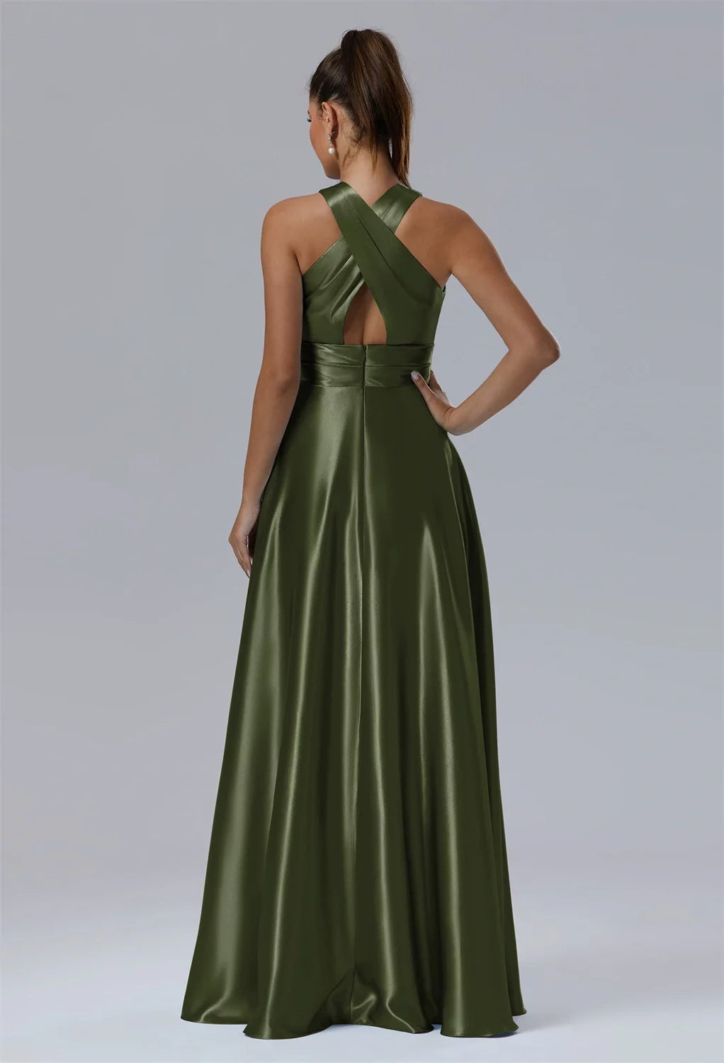 Chic A-Line Cross Halter Neck Sleeveless Keyhole Back Floor-Length Evening Dresses