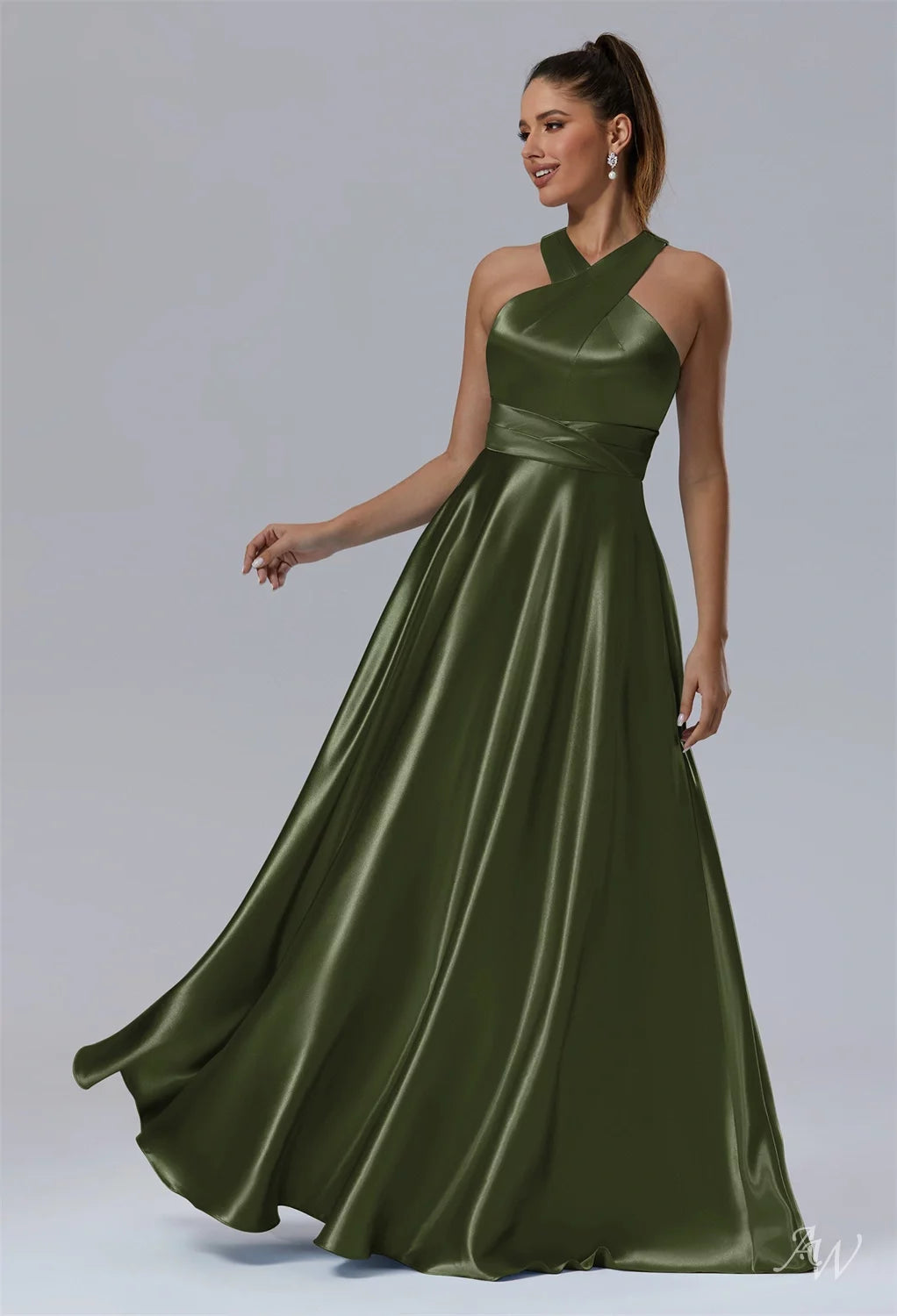 Chic A-Line Cross Halter Neck Sleeveless Keyhole Back Floor-Length Evening Dresses