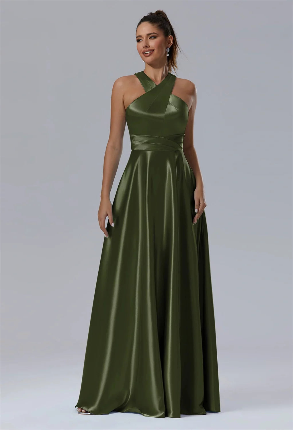 Chic A-Line Cross Halter Neck Sleeveless Keyhole Back Floor-Length Evening Dresses