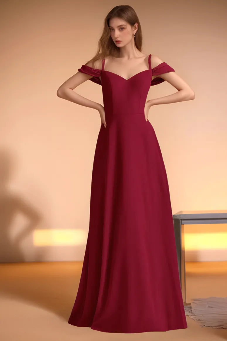 Chic A-Line Sweetheart Neck Cold-Shoulder Floor-Length Formal Bridesmaid Dresses
