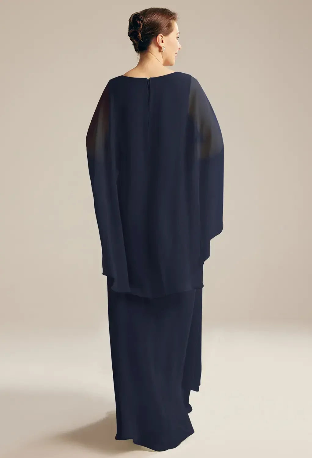 Chic A-Line V-Neck Cape Sleeve Zip Back Floor-Length Mother Of The Bride Dresses