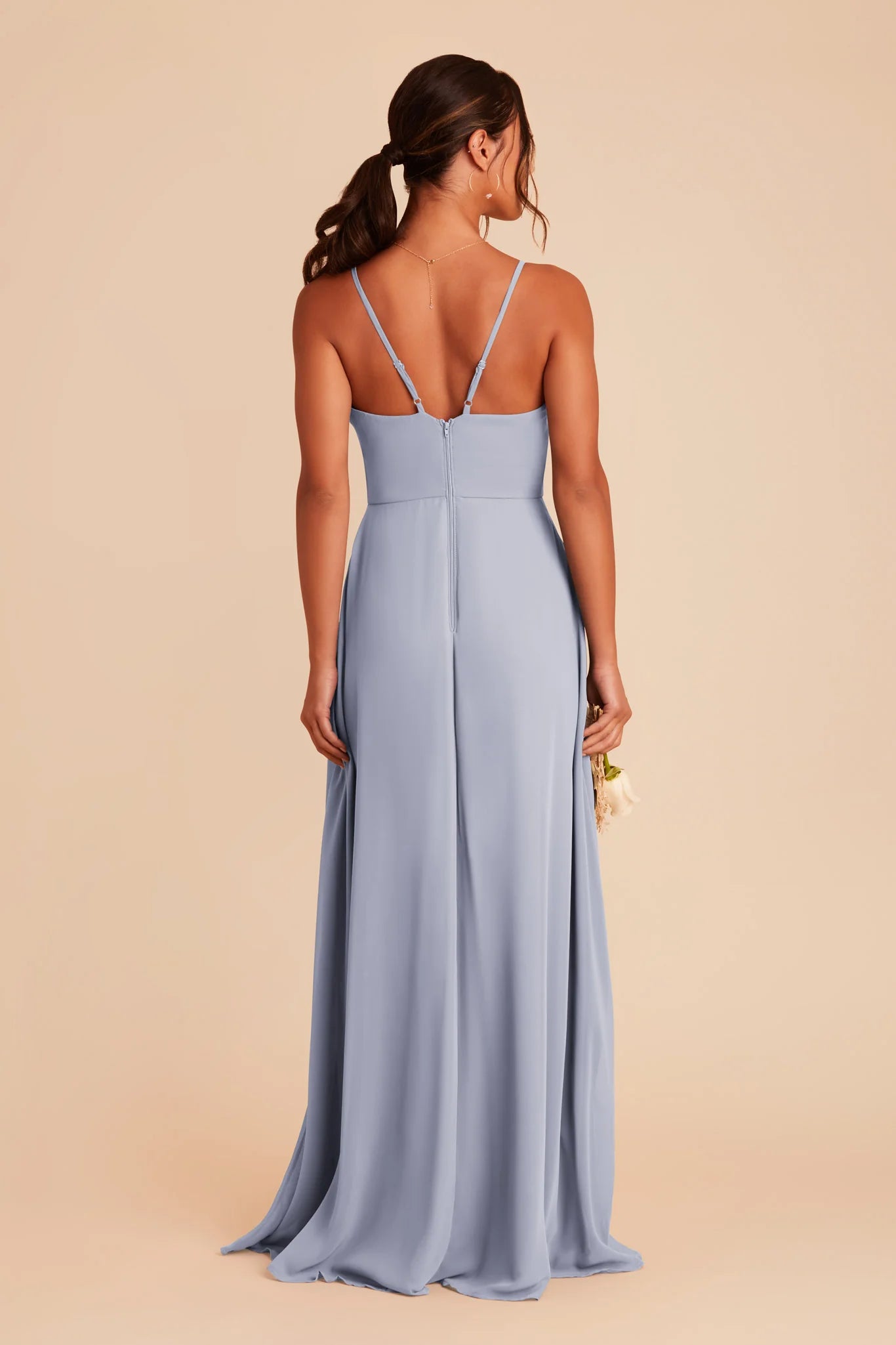 Chic A-Line V Neck Spaghetti Strap Open Back Floor Length Bridesmaid Dresses