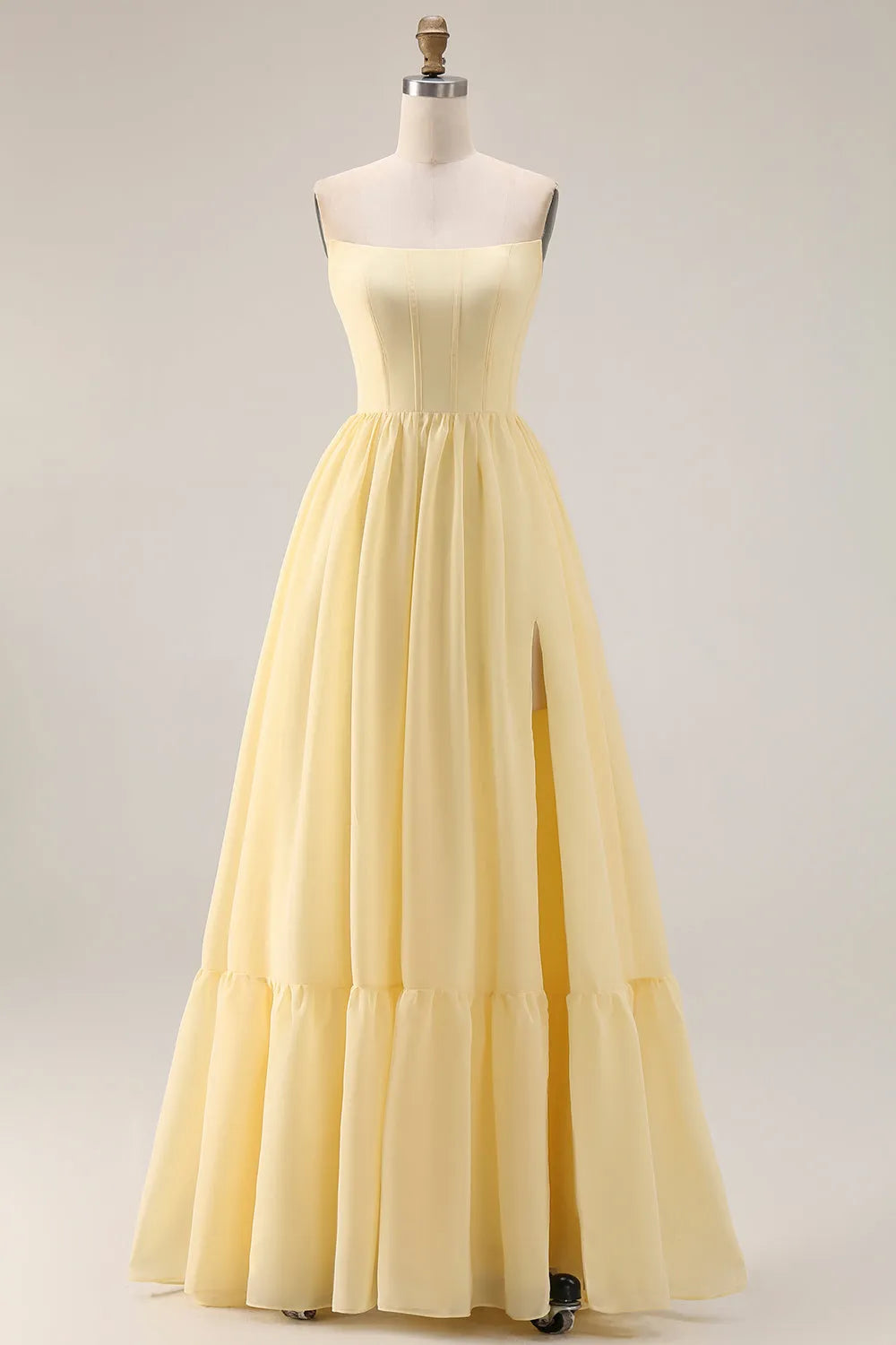 Chic Ball Gown Strapless Sleeveless Slit Back Floor-Length Prom Dresses