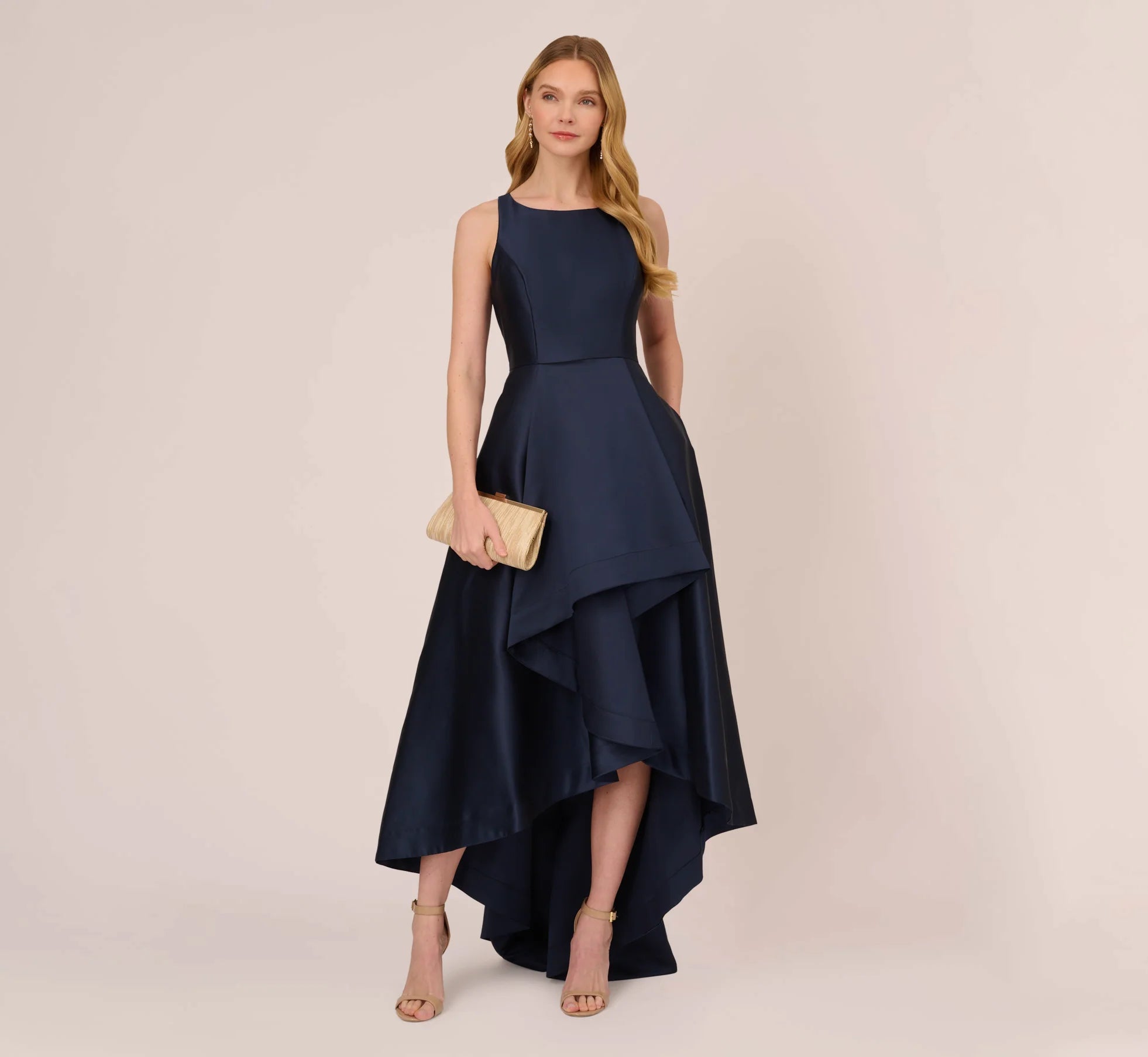 Chic Ballgown High Neck Sleeveless Zip Back High-Low Length Evening Dress With Asymmetrical