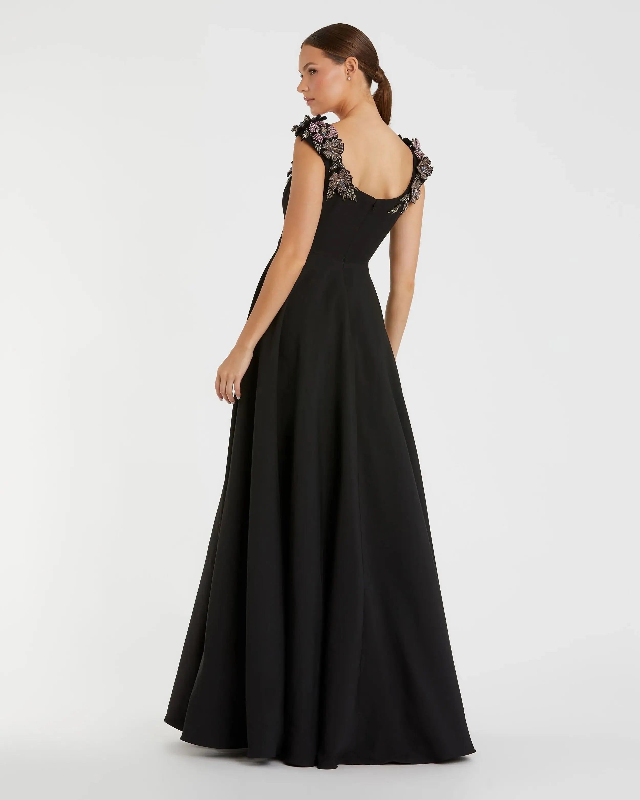 Chic Ballgown Square Neck Embellished Shoulder Open Back Floor Length Formal Prom Dresses