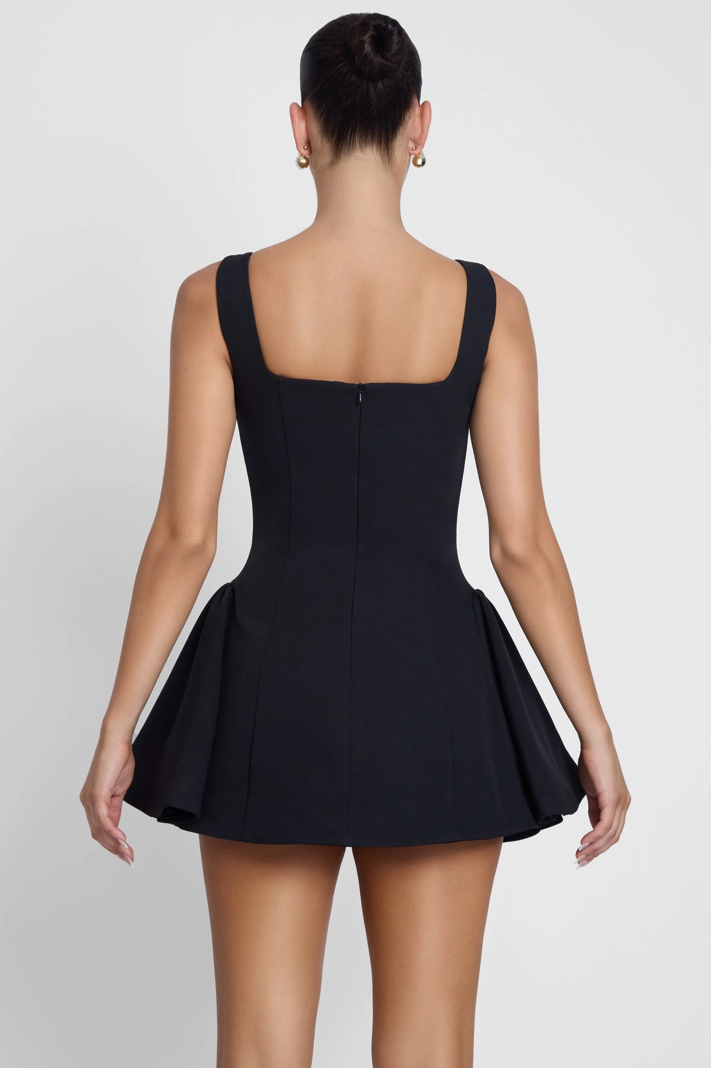 Chic Black Fit-and-Flare Square Neck Wide Strap Solid Back Mini Homecoming Dresses