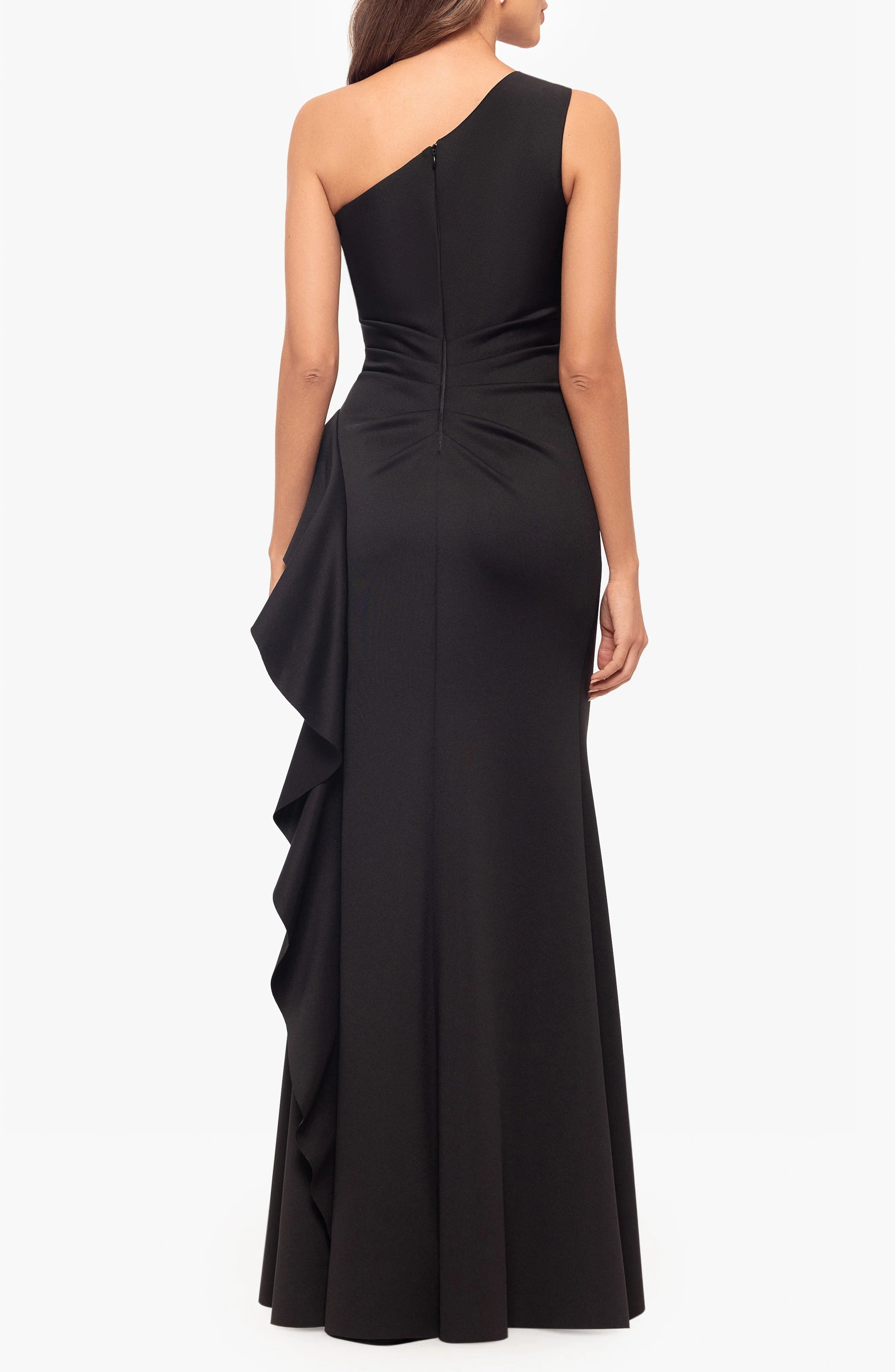 Chic Black Mermaid One-Shoulder Ruffle Strap Back Zip Floor-Length Evening Dresses