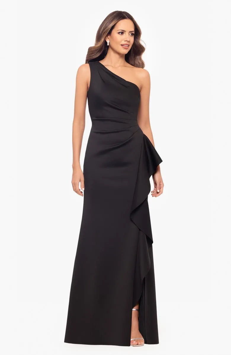Chic Black Mermaid One-Shoulder Ruffle Strap Back Zip Floor-Length Evening Dresses