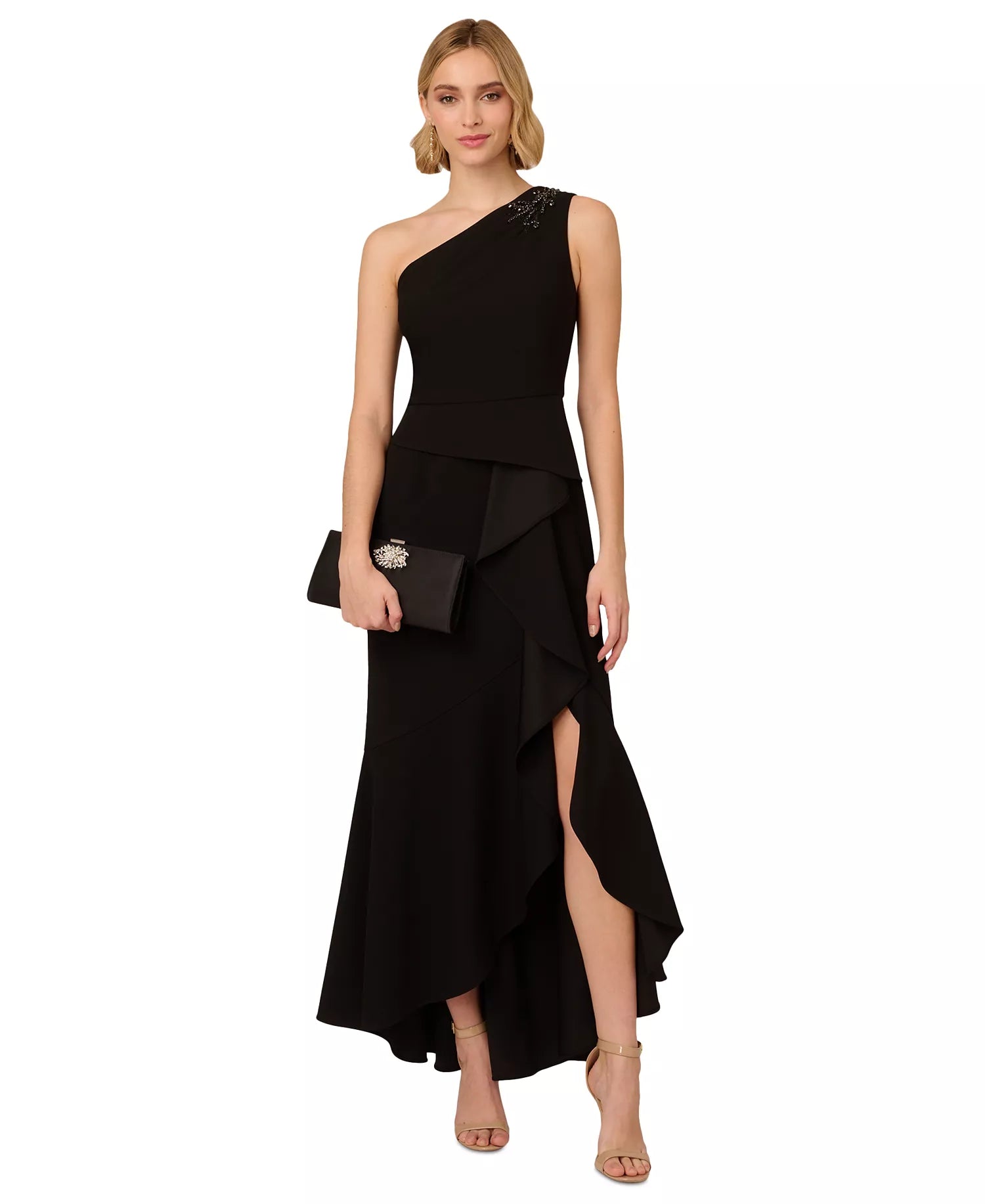 Chic Black Trumpet One-Shoulder Sleeveless Zipper Back Long Evening Dresses