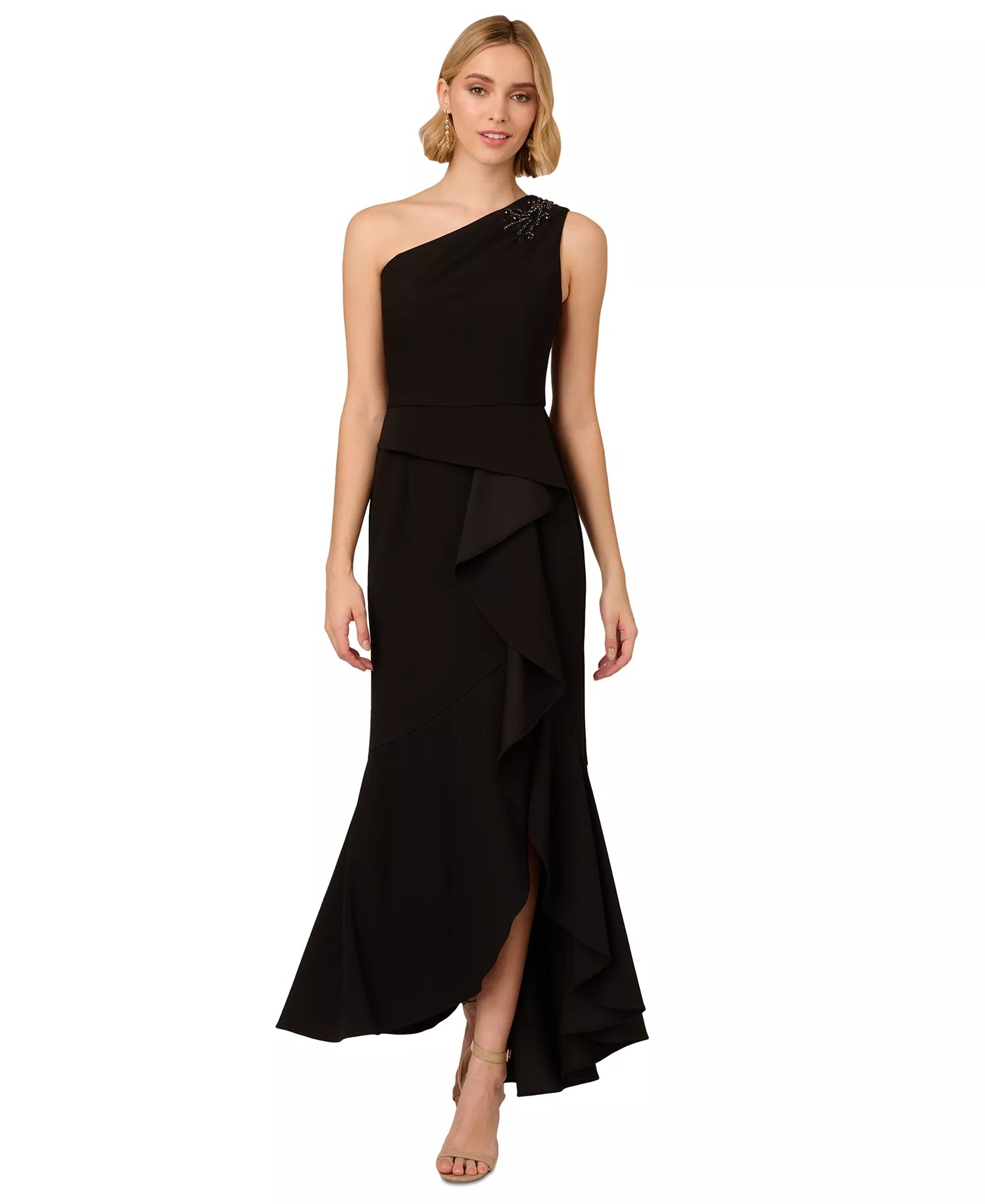 Chic Black Trumpet One-Shoulder Sleeveless Zipper Back Long Evening Dresses