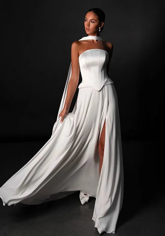 Chic Column Gown Halter Neck Lace-Up Back Train Wedding Dresses