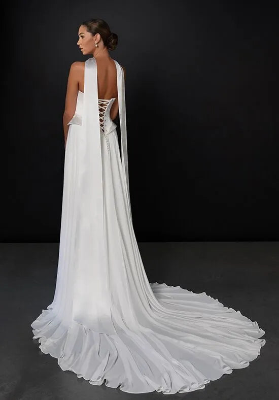 Chic Column Gown Halter Neck Lace-Up Back Train Wedding Dresses