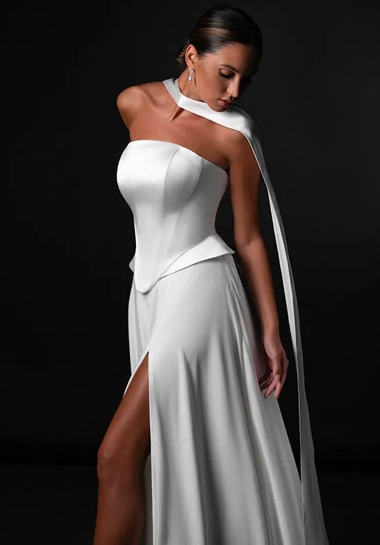 Chic Column Gown Halter Neck Lace-Up Back Train Wedding Dresses