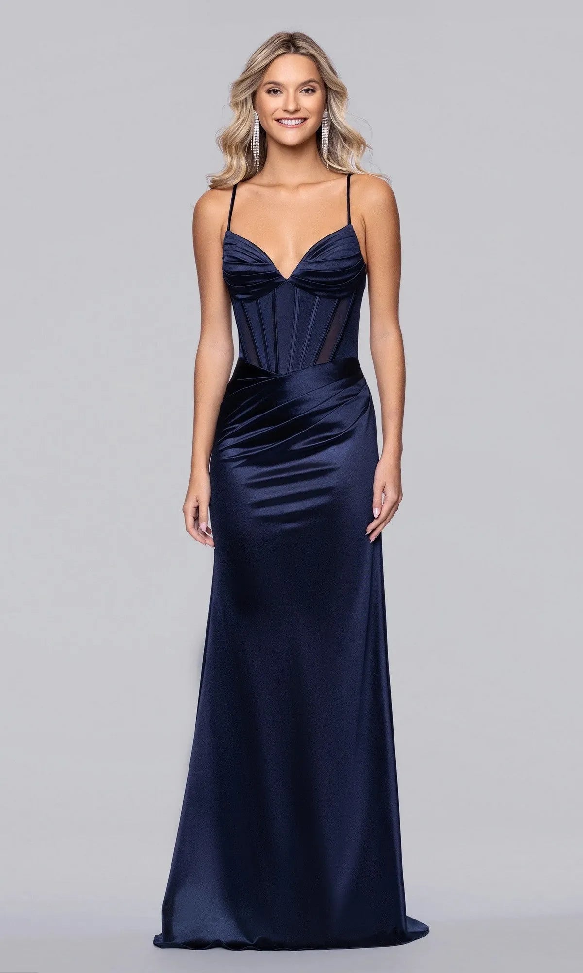 Chic Mermaid Deep V Neck Spaghetti Strap Lace Up Back Floor Length Prom Dresses