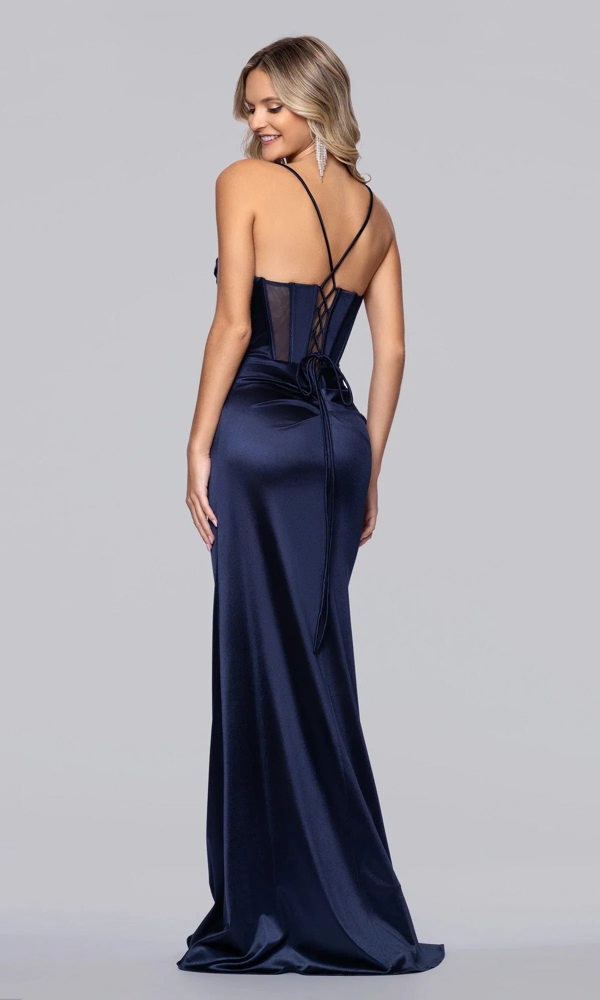 Chic Mermaid Deep V Neck Spaghetti Strap Lace Up Back Floor Length Prom Dresses