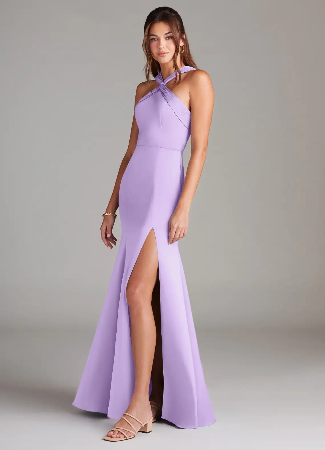 Chic Mermaid Halter Criss-Cross Sleeveless Open-Back Floor-Length Bridesmaid Dresses