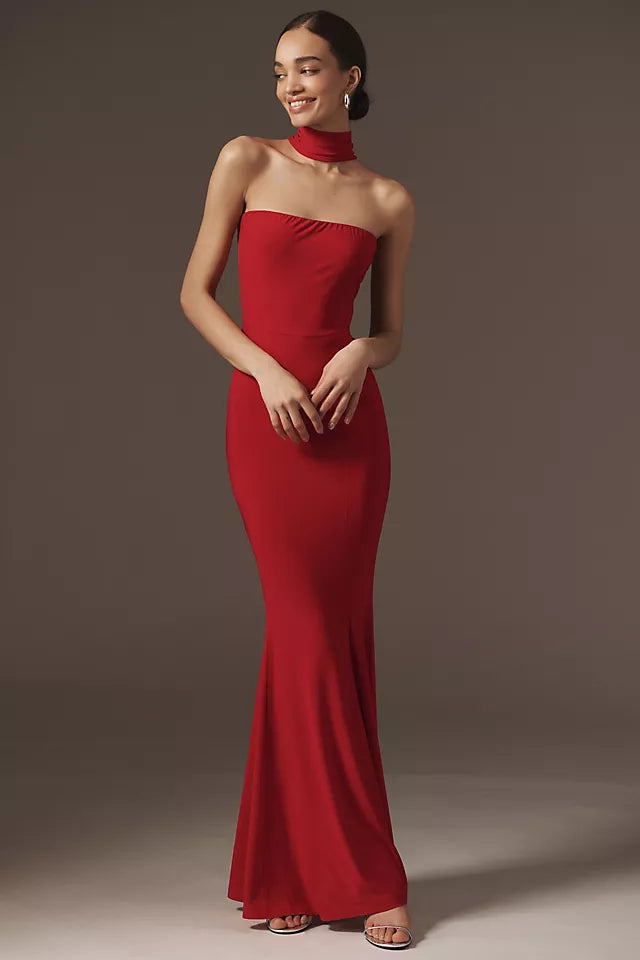 Chic Mermaid Halter Neck Sleeveless Zipper Back Floor-Length Prom Dresses