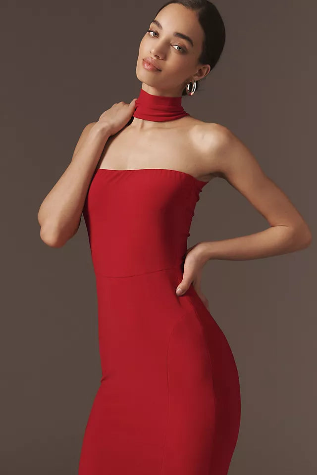 Chic Mermaid Halter Neck Sleeveless Zipper Back Floor-Length Prom Dresses