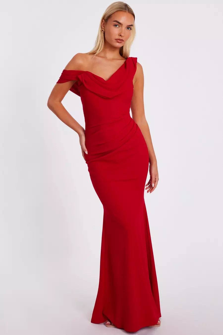 Chic Mermaid Off Shoulder Sleeveless Open Back Ruched Floor Length Formal Prom Dresses