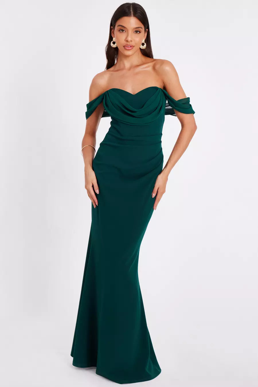 Chic Mermaid Off Shoulder Sleeveless Open Back Ruched Floor Length Formal Prom Dresses