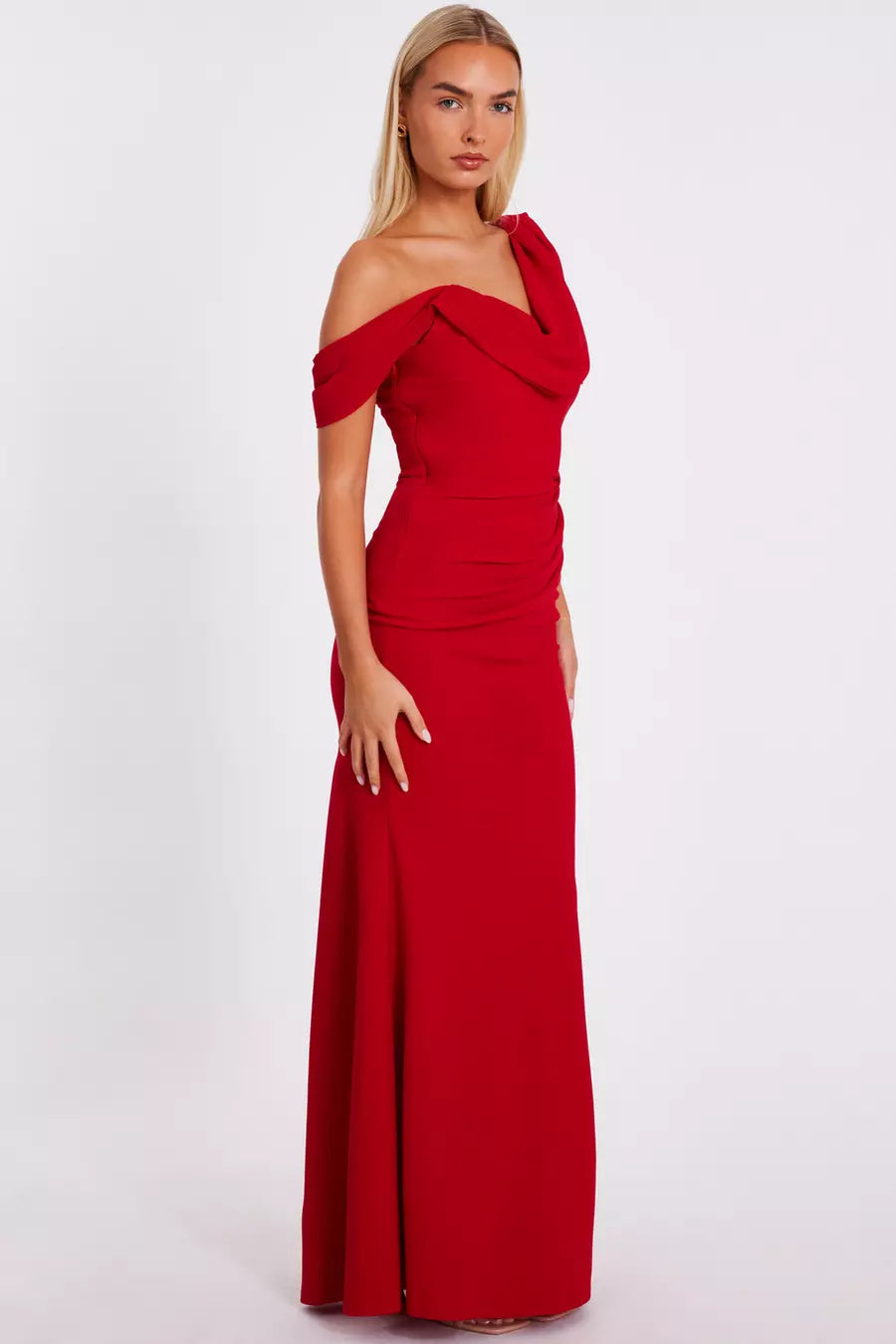 Chic Mermaid Off Shoulder Sleeveless Open Back Ruched Floor Length Formal Prom Dresses