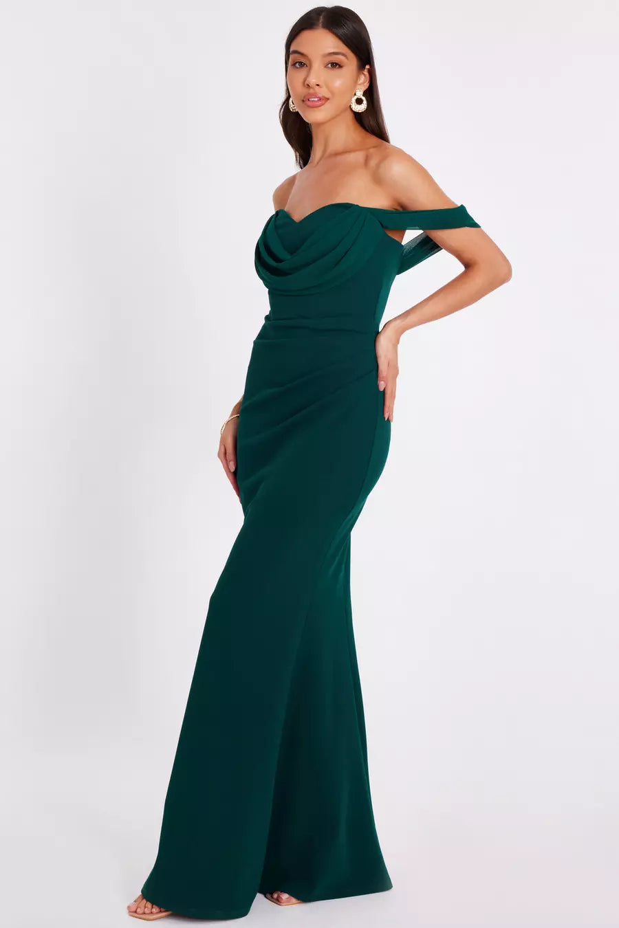 Chic Mermaid Off Shoulder Sleeveless Open Back Ruched Floor Length Formal Prom Dresses