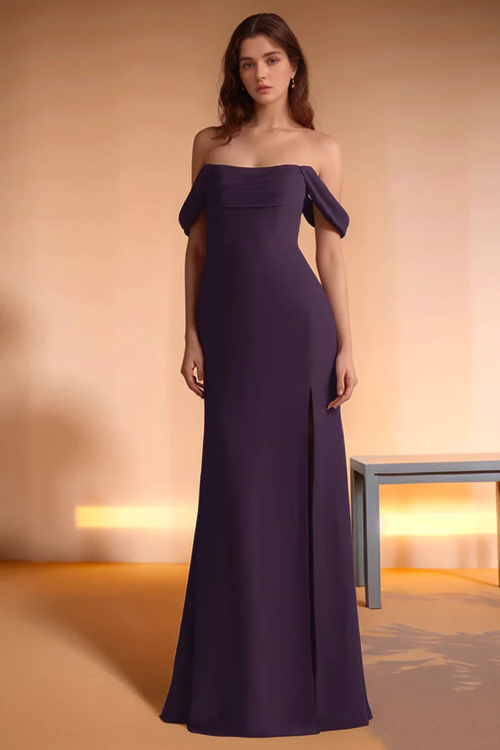 Chic Mermaid Off Shoulder Square Neck Open Back Floor Length Bridesmaid Dresses