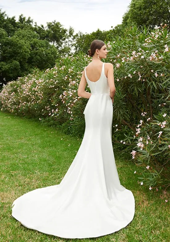 Chic Mermaid Spaghetti Strap Satin Slit Back Train Wedding Dresses