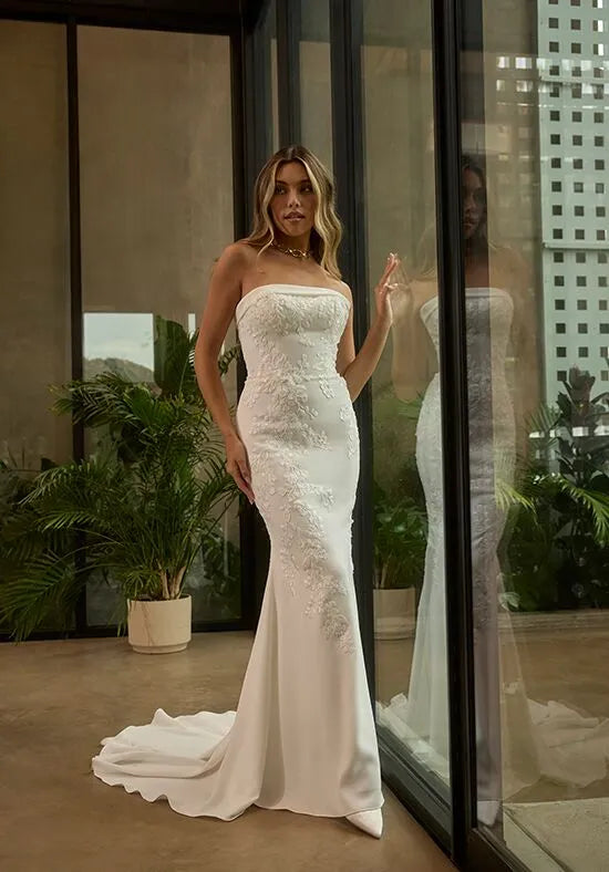 Chic Mermaid Strapless Embellished Back Train Wedding Dresses